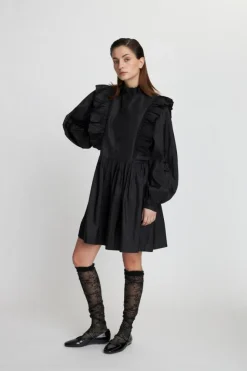 Kort Flæsekjole, Black, 34