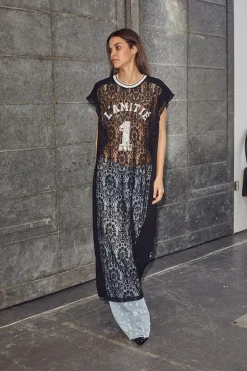 Lace Football Frill Kjole, Black, M