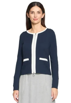 Langærmet Cardigan, Patch Dark Blue/Cream, 46