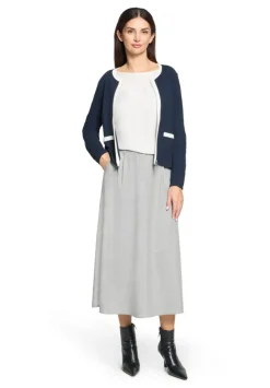 Langærmet Cardigan, Patch Dark Blue/Cream, 46