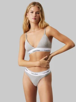 Lightly Lined Triangle Bra, Grey Heather, XL