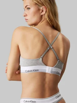 Lightly Lined Triangle Bra, Grey Heather, XL