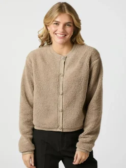 Limo Fluffy Knit Cardigan, Dark Sand, 42