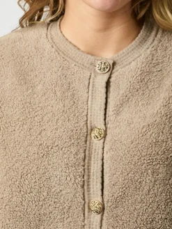Limo Fluffy Knit Cardigan, Dark Sand, 42