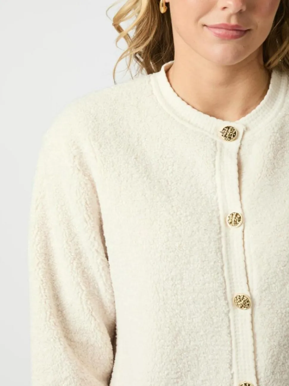 Limo Fluffy Knit Cardigan, Creme, 34