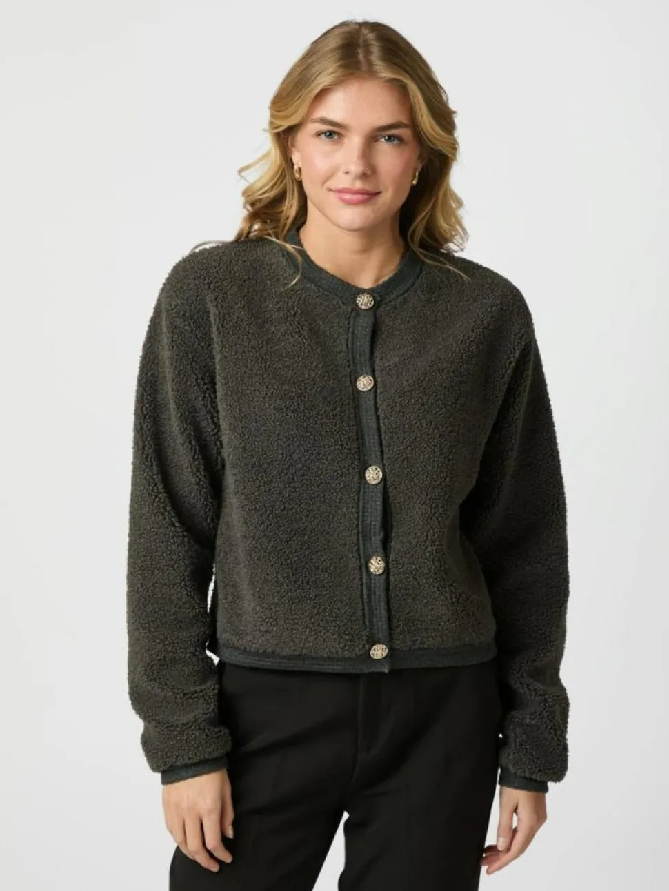 Limo Fluffy Knit Cardigan, Antracit, 40