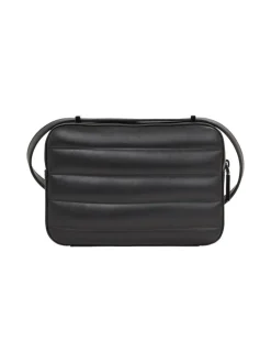 Line Quilt Camera Crossbody Taske, Black