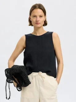 Linna Reversible Linen Top, Black, 40