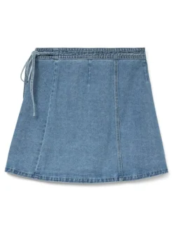 Liza Wrap Denim Nederdel, Medium Blue Denim, S