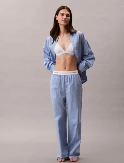 Logo Poplin Natbukser, Trail Stripe/Frozen Fjord, L