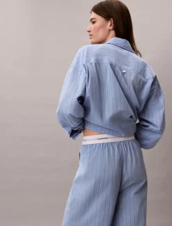 Logo Poplin Natbukser, Trail Stripe/Frozen Fjord, L