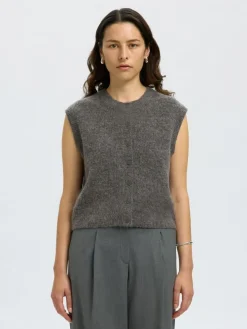 Lulu Button Vest, Medium Grey Melange, XS