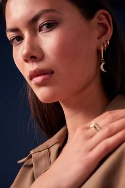 Luna Ørerings Vedhæng, Guld/Hvid