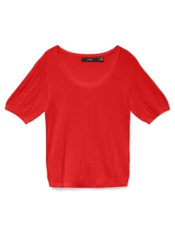 Luxlight Pointelle Strikbluse, Fiery Red, XL