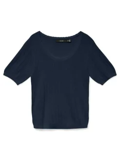 Luxlight Pointelle Strikbluse, Navy Blazer, L