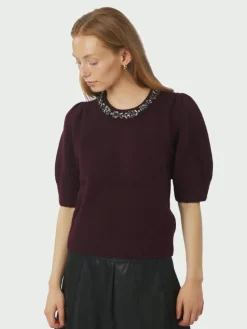 Maia Stone Knit Bluse, Wine, 38