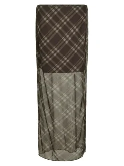 Marlise Check Mesh Nederdel, Dark Brown, 42