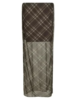 Marlise Check Mesh Nederdel, Dark Brown, 42