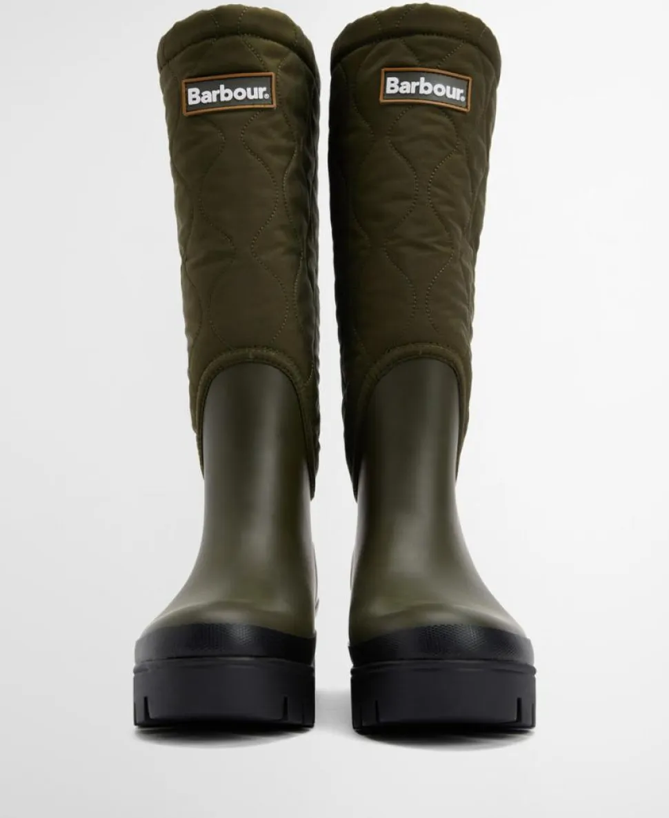 Marnie Quilted Tall Welly Gummistøvler, Olive/Black, 40