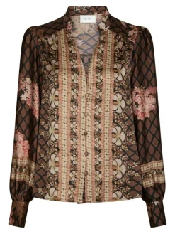 Massima Botanical Border Bluse, Black, 38