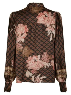 Massima Botanical Border Bluse, Black, 38