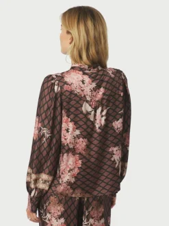 Massima Botanical Border Bluse, Black, 38
