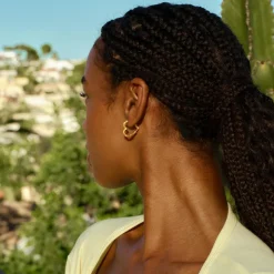 Medium Heart Crush Hoops, Gold Plated