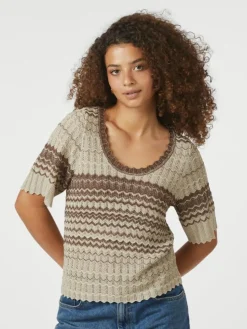 Meiko Stitch Knit Bluse, Brown, 36