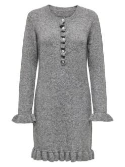 Mera Frill Strikkjole, Medium Grey Melange, XL