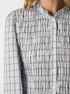 Mocca Smock Check Bluse, Light Blue, 40