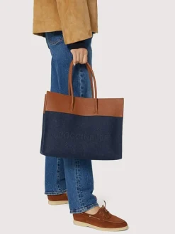 Myrtha Denim Håndtaske, Blue Den/Cognac