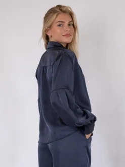Naja Satin Skjorte, Midnight Blue, 36