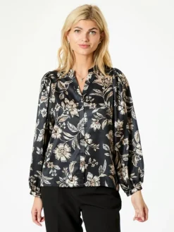 Nani Canvas Flower Bluse, Dark Navy, 36