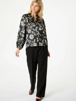 Nani Canvas Flower Bluse, Dark Navy, 36