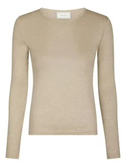 Nella Fine Rib Bluse, Beige Melange, 38