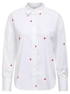Nelly Loose Skjorte, White/ Heart Embroidery, XL
