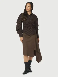 Neoella Check Skjorte, Dark Brown, 38
