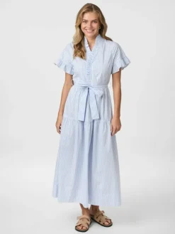 Nessie Stripe Kjole, White/Light Blue, 36