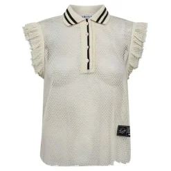 Net Frill Polo Top, Off-White, S