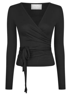 Nia Jersey Wrap Bluse, Black, 40