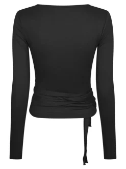 Nia Jersey Wrap Bluse, Black, 40