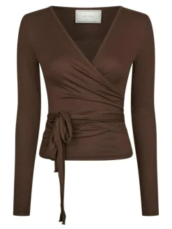 Nia Jersey Wrap Bluse, Chocolate Brown, 34