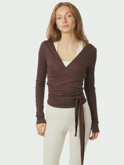 Nia Jersey Wrap Bluse, Chocolate Brown, 34