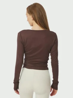 Nia Jersey Wrap Bluse, Chocolate Brown, 34