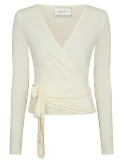 Nia Jersey Wrap Bluse, Ivory, 38