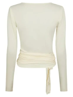 Nia Jersey Wrap Bluse, Ivory, 38