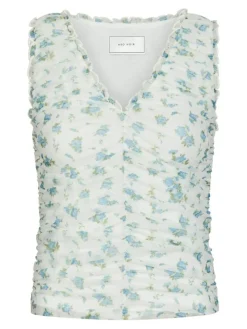 Nicolla Mesh Botanical Top, Light Blue, 38