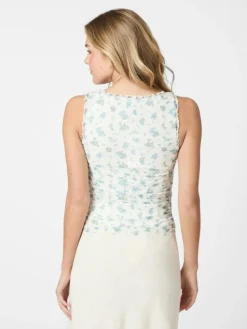 Nicolla Mesh Botanical Top, Light Blue, 38