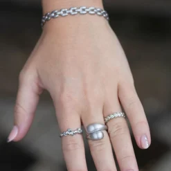 Ocean Flow Duo Ring, Silver, 56