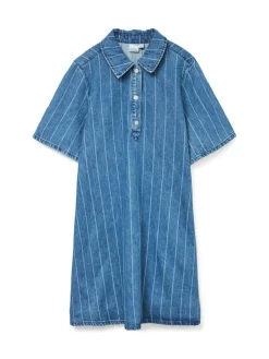 Ocean Striped Kjole, Medium Blue Denim, L